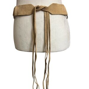 Faux suede tan belt fringe ties EUC